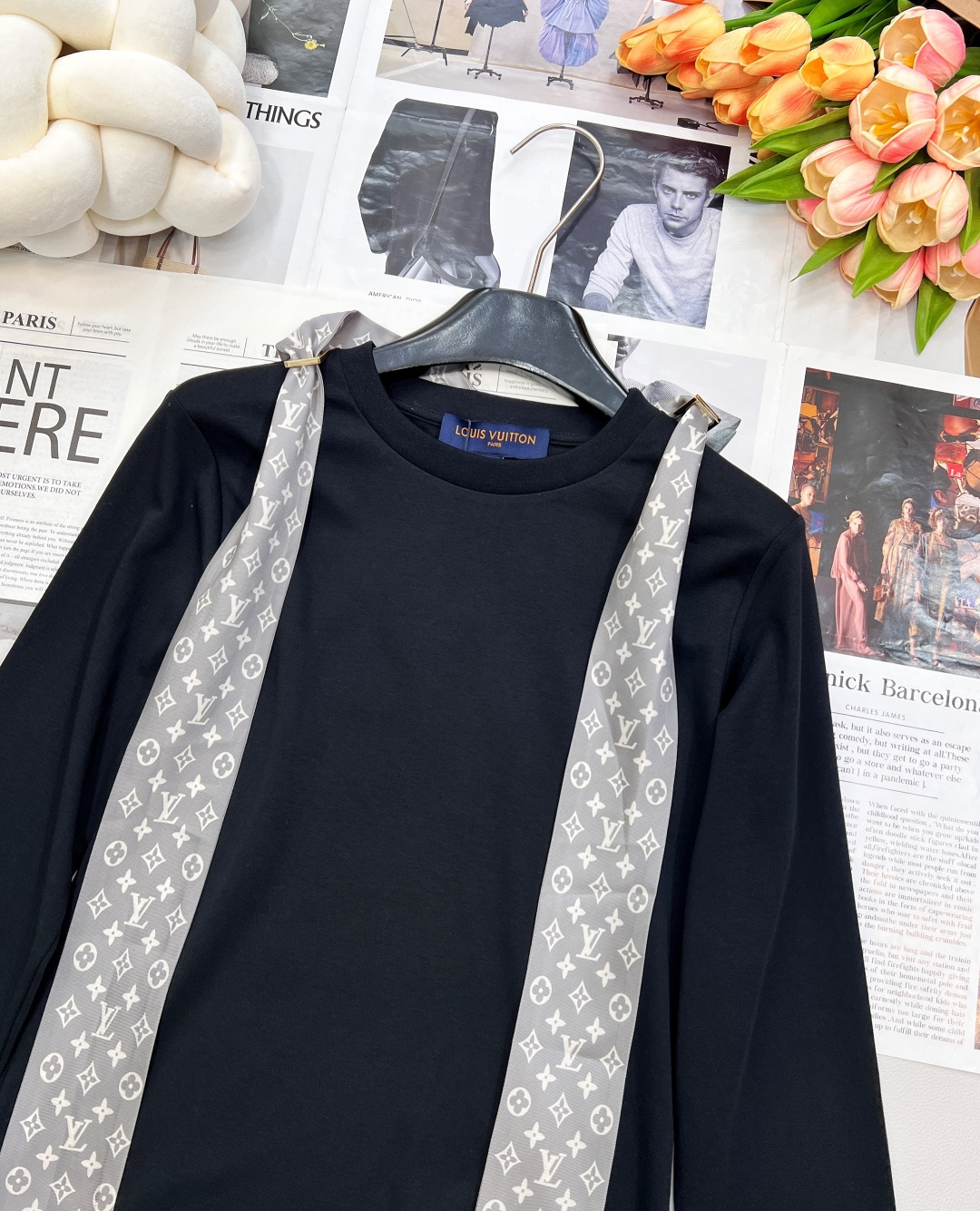 🆕Louis Vuitton新款丝巾长袖上衣，定制YB斜纹全棉材质 质感舒适细腻 透气十足 圆领长袖上衣