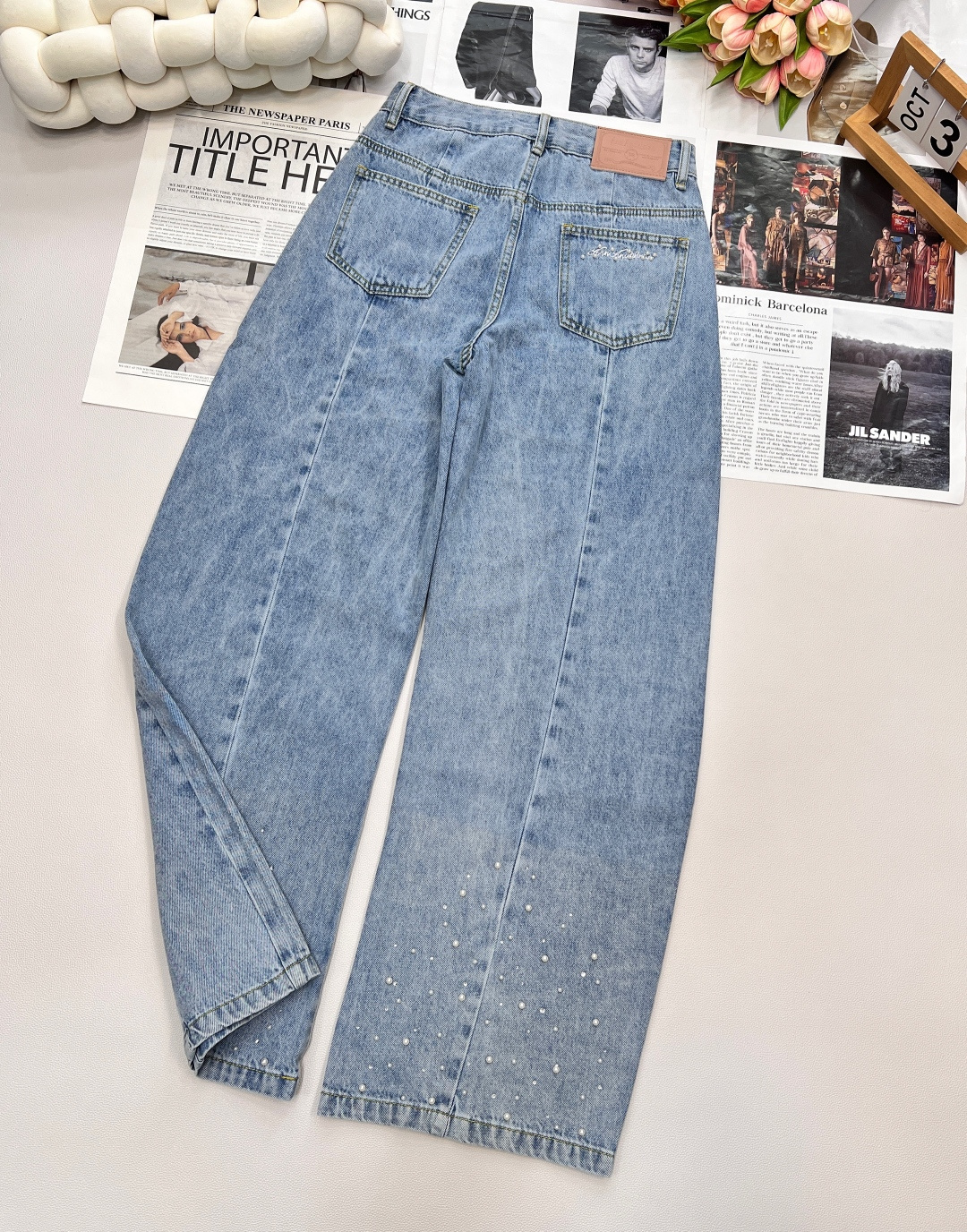 🆕Ann永夜星河绝美手工钉珠烫钻弯刀阔腿牛仔裤超多明星博主同款 实物比照片美一万倍一眼就爱上的款式 随便