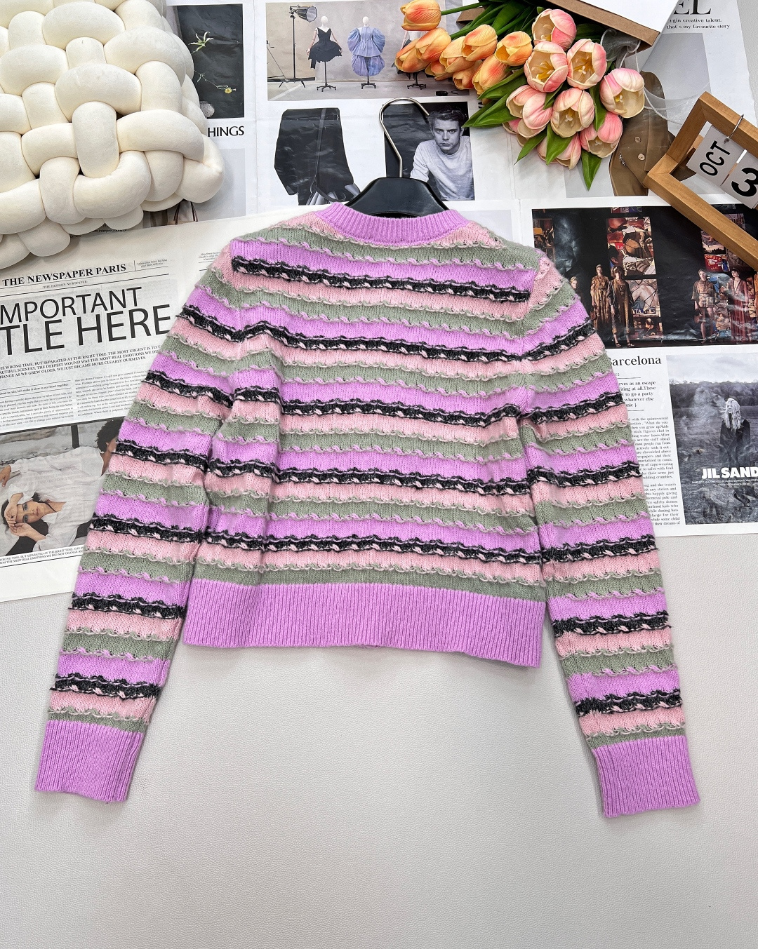 🆕CHANEL新款撞色条纹针织开衫，定制YB羊绒纱线织造 穿搭舒适 柔软细腻 圆领针织开衫剪裁 前襟和口