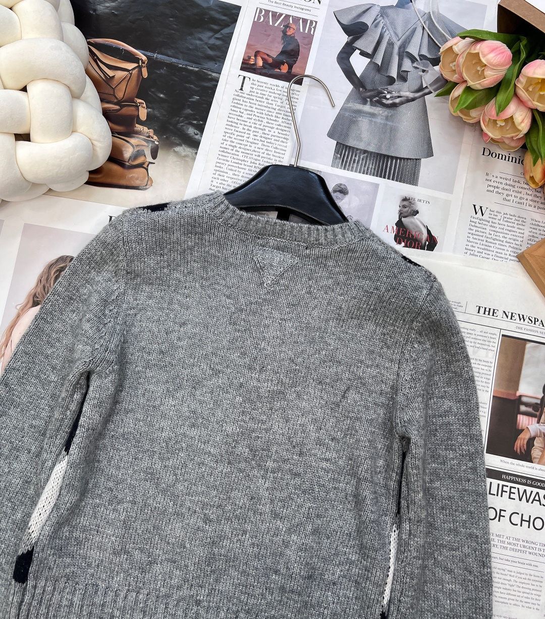 🆕Prada25Fw早秋新款菱格拼色挂毛logo针织开衫丨⚠独家yb开发！高版出品！品质控必入。认准我家