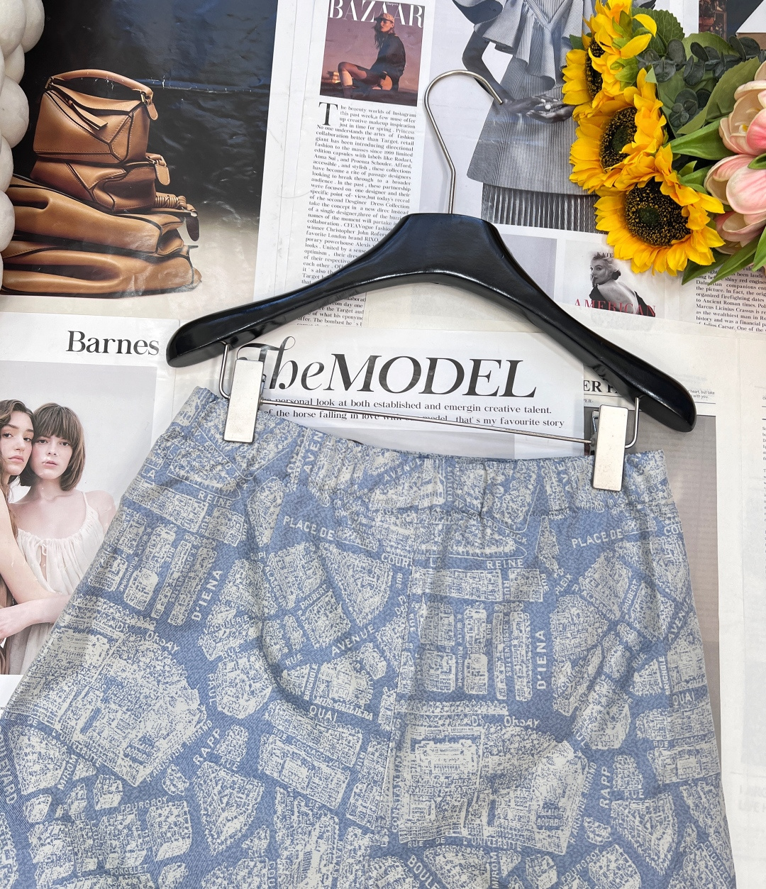 🆕Dior25FSS早秋新款经典松紧腰搭片裤裙丨⚠独家高版出品！灰蓝色巴黎蒙田大道系列图案塔夫绸提花面料