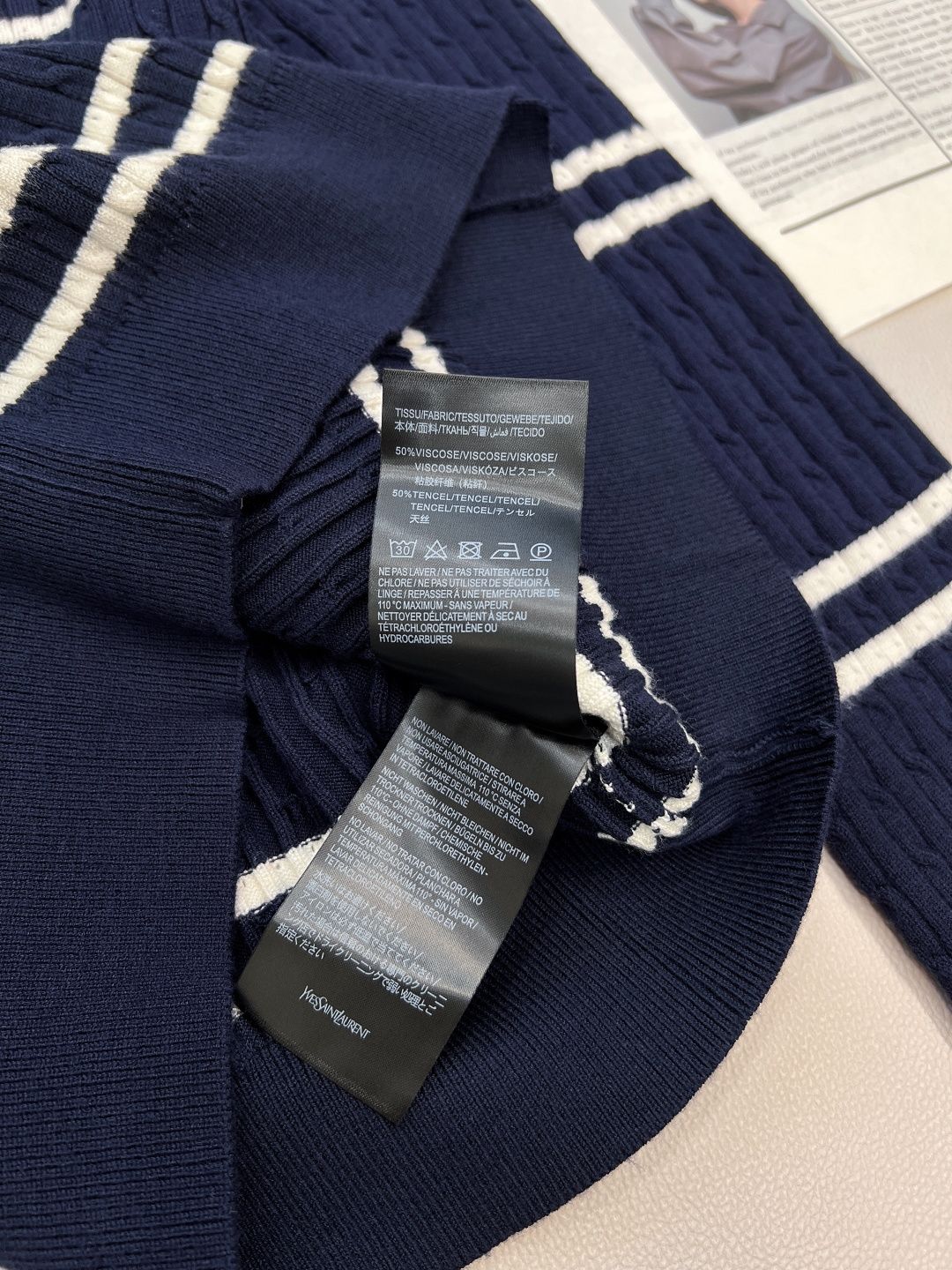 🆕Saint Laurent 2024新款字母刺绣条纹针织开衫，定制YB全棉纱线织造 柔软舒适 洋气显瘦