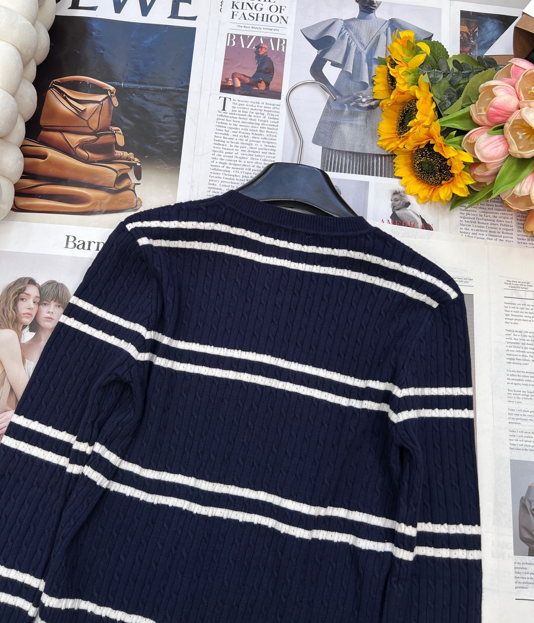 🆕Saint Laurent 2024新款字母刺绣条纹针织开衫，定制YB全棉纱线织造 柔软舒适 洋气显瘦