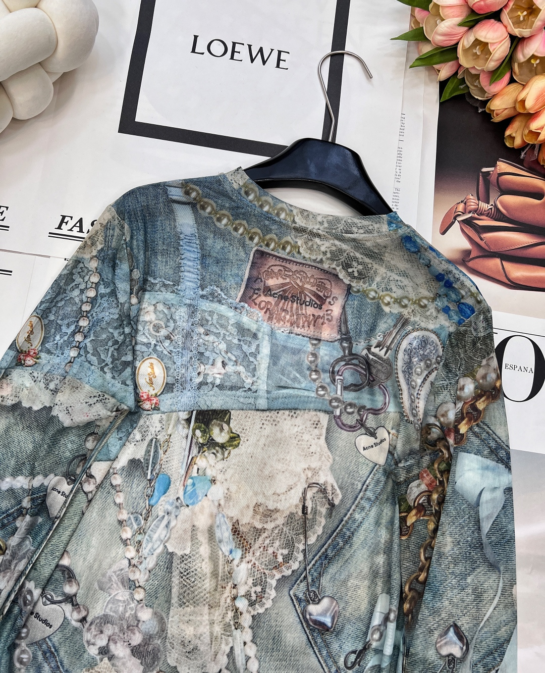 🆕Acne Studios 25Fw早秋新款蕾丝3D打印链条印花网纱长袖打底衫丨⚠独家高版出品！谁懂这种