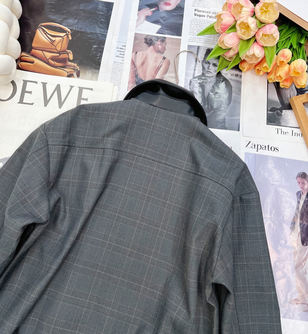 🆕Miumiu25Fw秋冬新款字母贴布绣格纹皮质翻领夹克外套丨⚠独家yb开发！高版出品！进口定制马海毛+