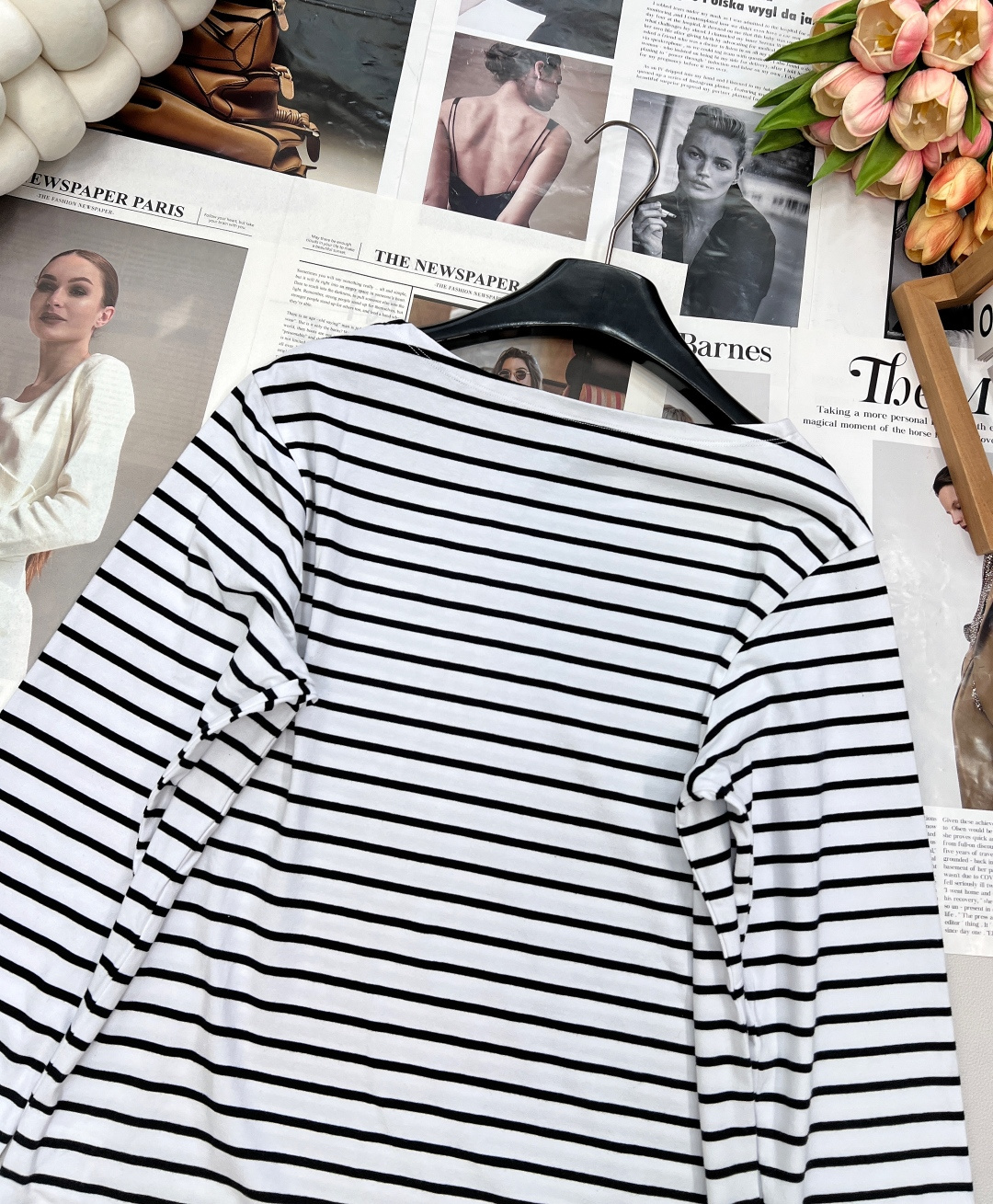 🆕Chanel新款宽松条纹长袖上衣，定制YB斜纹全棉材质 质感光泽 弹力十足 平口一字圆领长袖上衣裁剪 