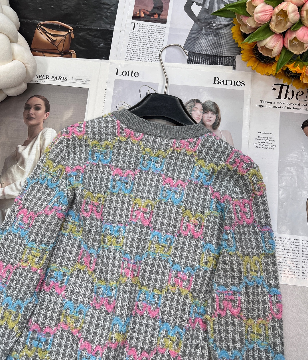 🆕2025SSGucci彩色提花针织羊毛圆领开衫，经典百搭老花图案，德国进口纱嘴挂毛机器设备织片，所用毛