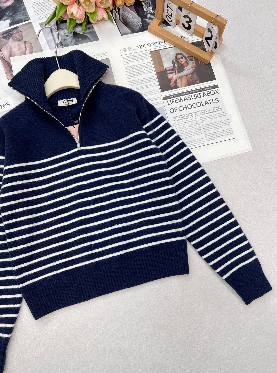 🆕Miumiu25Fw早秋新款学院风氛围感条纹毛衣丨⚠独家yb开发！高版出品！半拉链设计廓形设计很韩系风