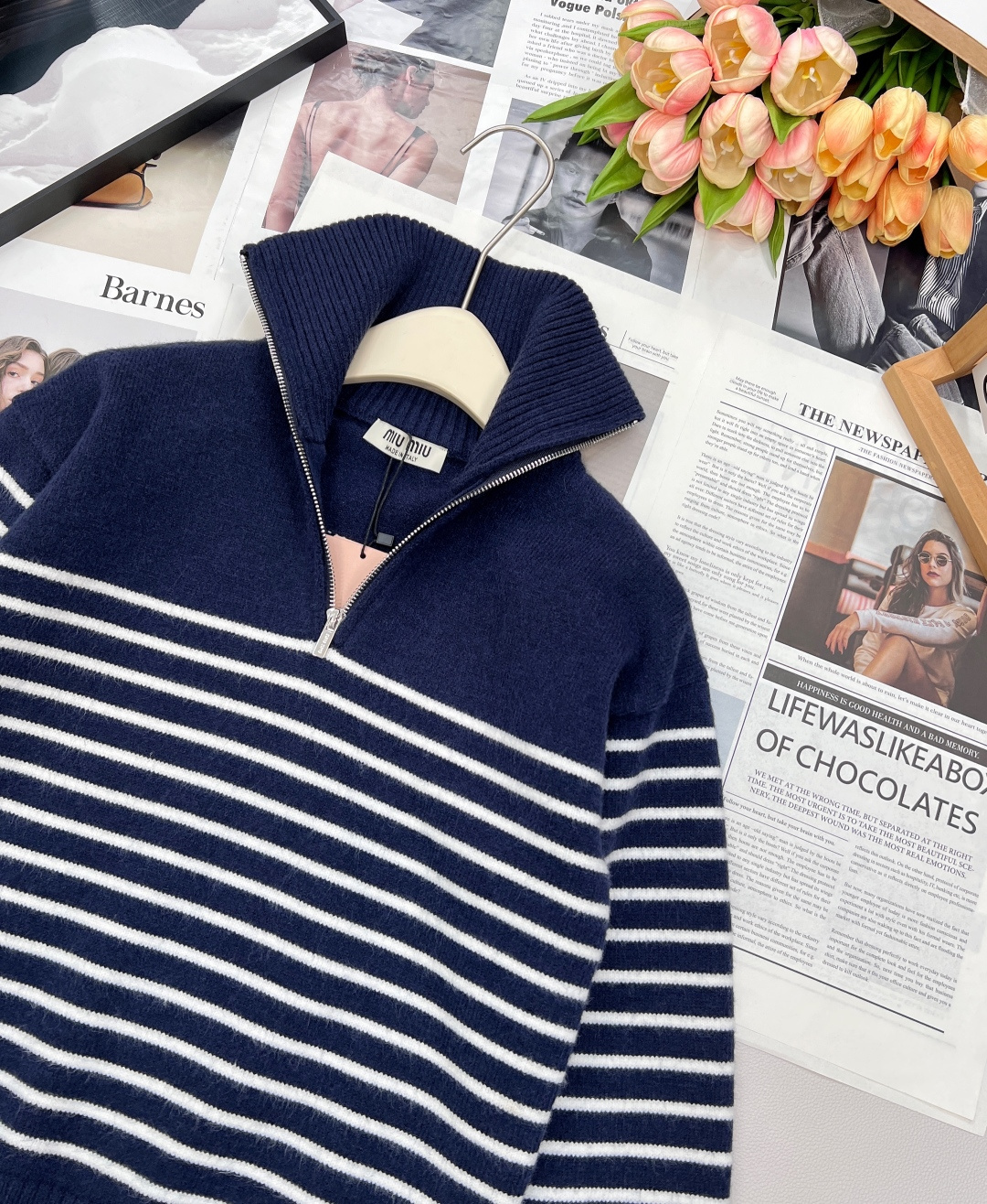🆕Miumiu25Fw早秋新款学院风氛围感条纹毛衣丨⚠独家yb开发！高版出品！半拉链设计廓形设计很韩系风