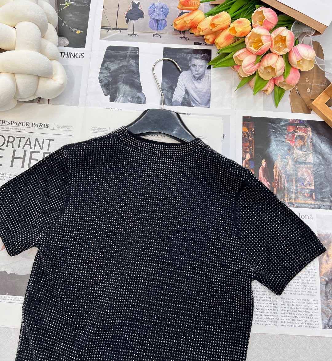 🆕Alexander wang25Fw早秋新款烫钻短袖针织上衣丨⚠独家高版出品！超亮眼！布满的细闪烫钻元