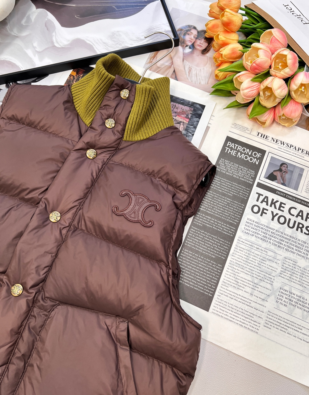 🆕Celine2025新款螺纹立领撞色棉服马甲，定制YB防风防水尼龙材质，羽绒棉填充内里，整件轻盈保暖，