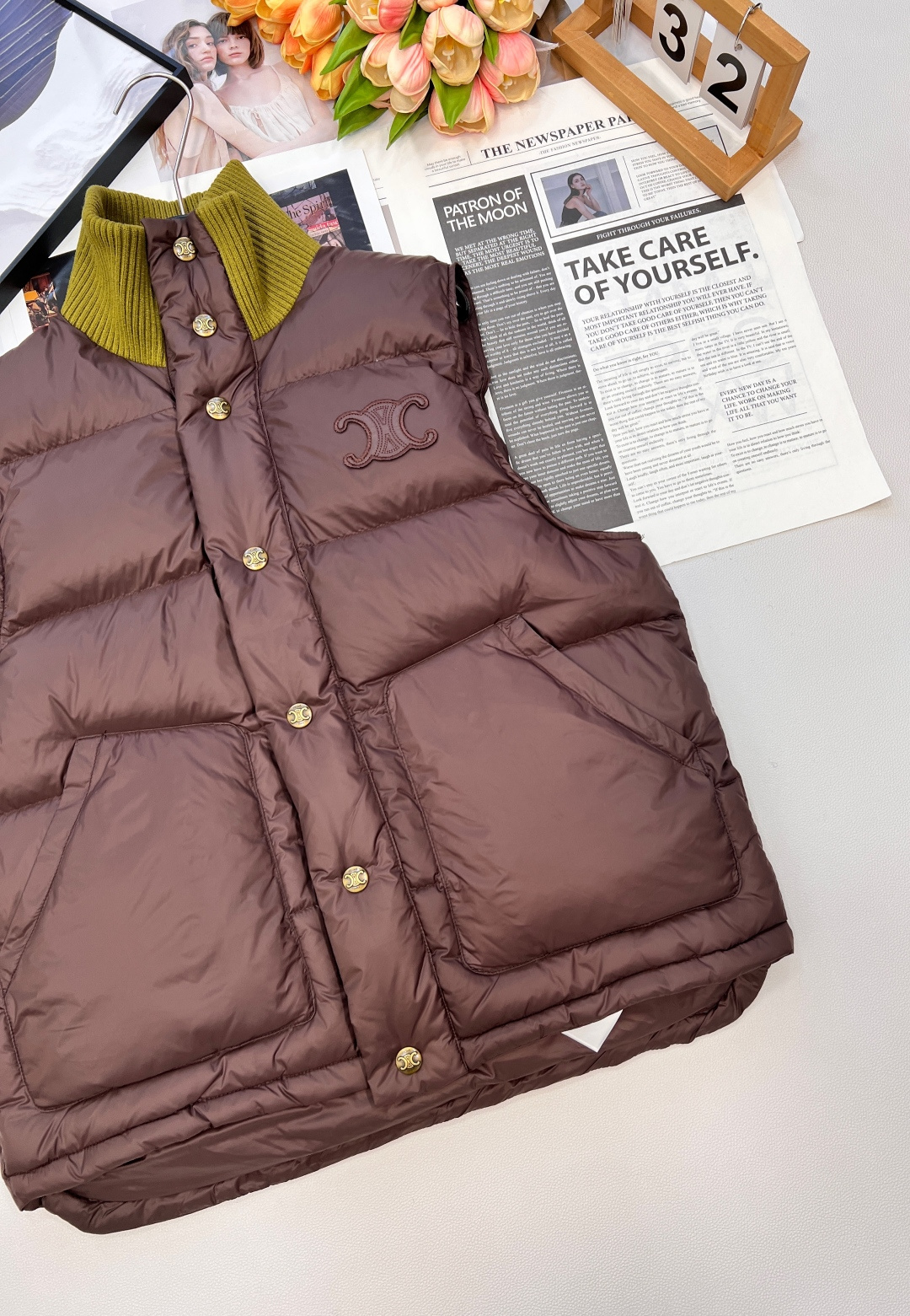 🆕Celine2025新款螺纹立领撞色棉服马甲，定制YB防风防水尼龙材质，羽绒棉填充内里，整件轻盈保暖，