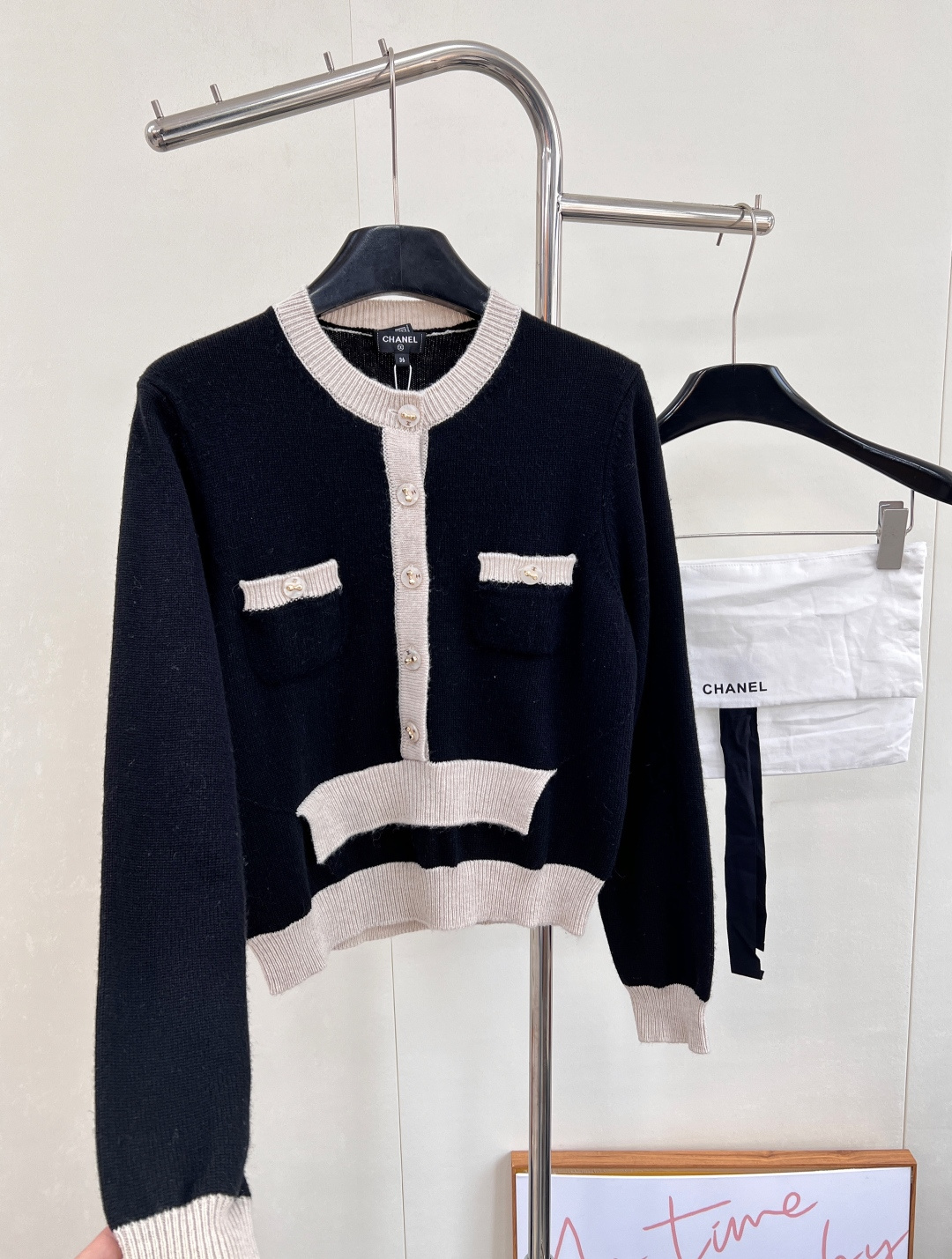 🆕Chanel新款撞色口袋针织长袖，定制YB羊绒纱线织造，质感光泽，柔软亲肤，圆领针织套头上衣，肌理松弛