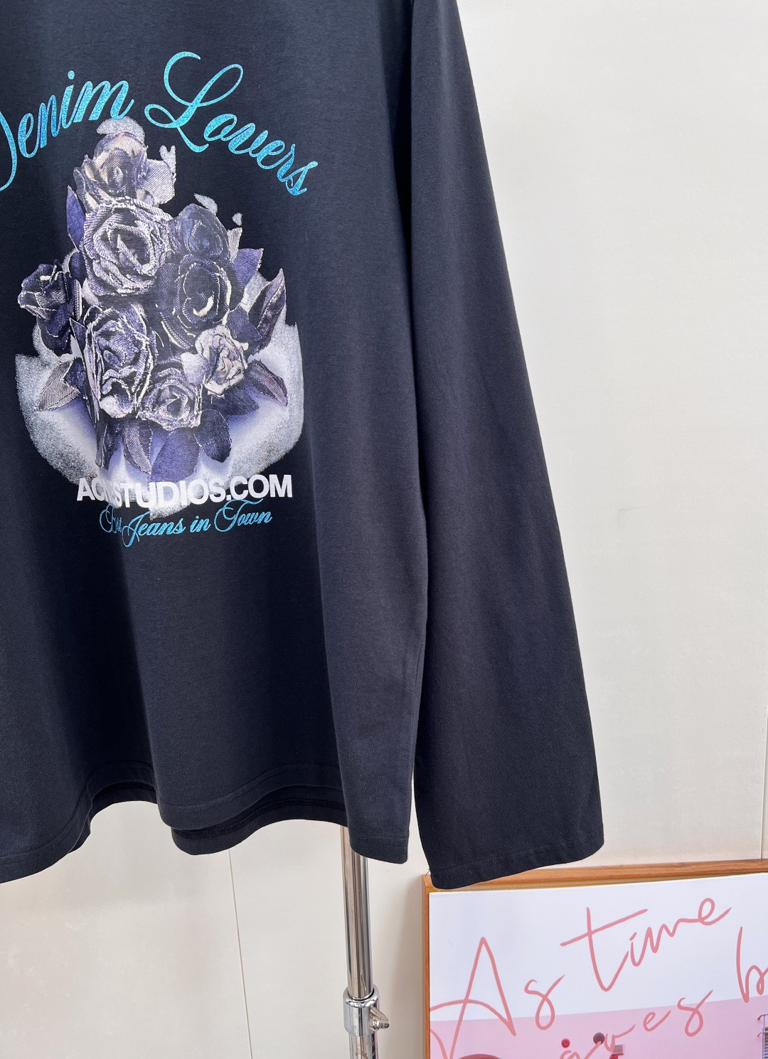 🆕Acne Studios早秋新款徽标玫瑰印花休闲圆领长袖T恤，白色纯棉做旧玫瑰长袖上衣，娇艳玫瑰印花，