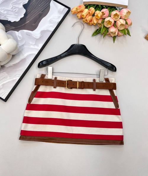 Miu Miu Striped Mini Skirt with Belt, Retro High Waist A-Line Skirt 1 Miu Miu Striped Mini Skirt with Belt, Retro High Waist A-Line Skirt