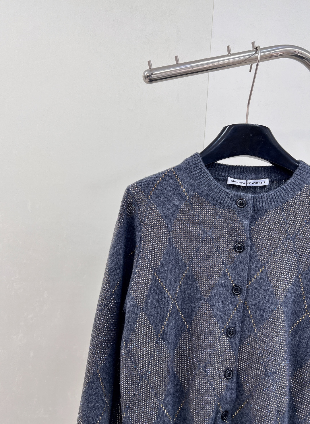 🆕Alexander wang2025新款烫钻菱格提花针织开衫，定制YB羊毛纱线织造，质感细腻，舒适好穿