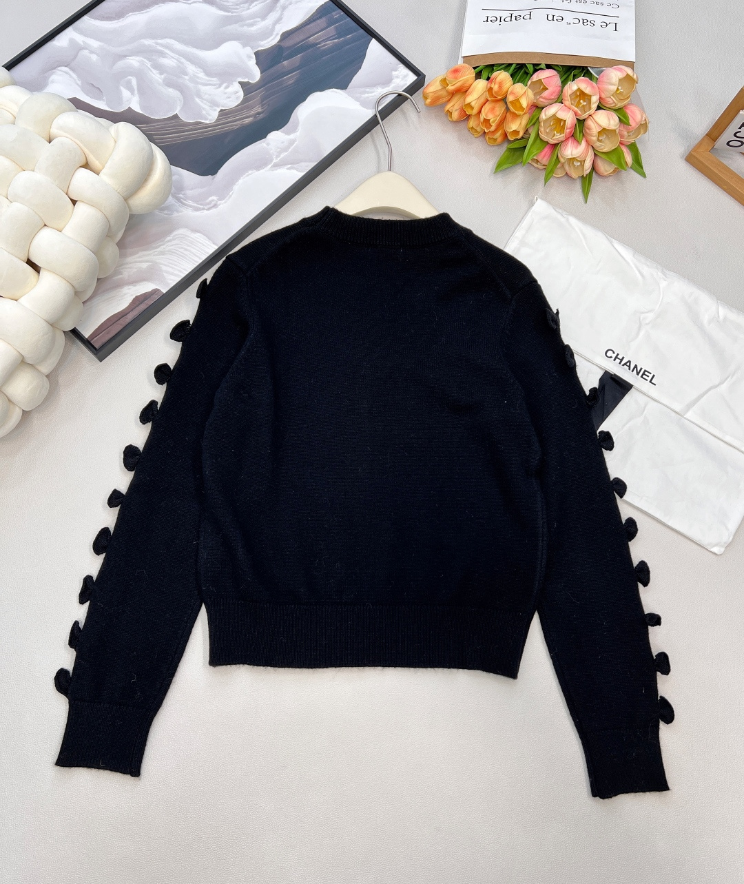 🆕Chanel2025新款袖子蝴蝶结针织上衣，定制YB羊绒纱线织造 质感光泽 柔软亲肤 长袖针织上衣版型