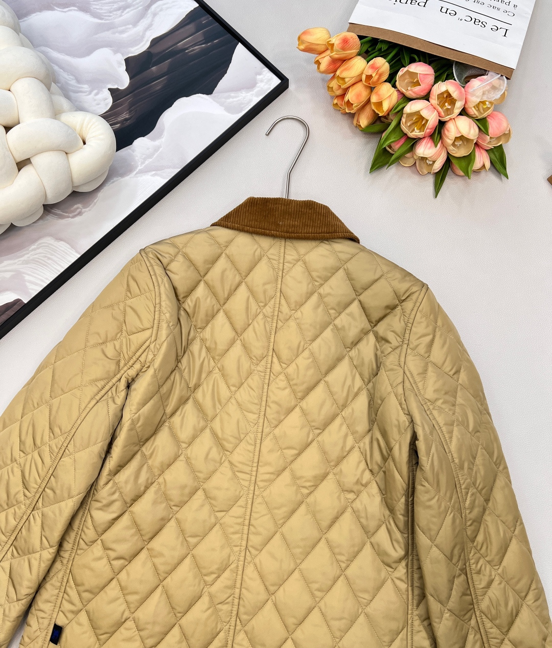 🆕BBRBERRY 2025SS新款灯芯绒领藤格纹棉服外套，定制YB防风防水尼龙材质，羽绒棉填充内里，整