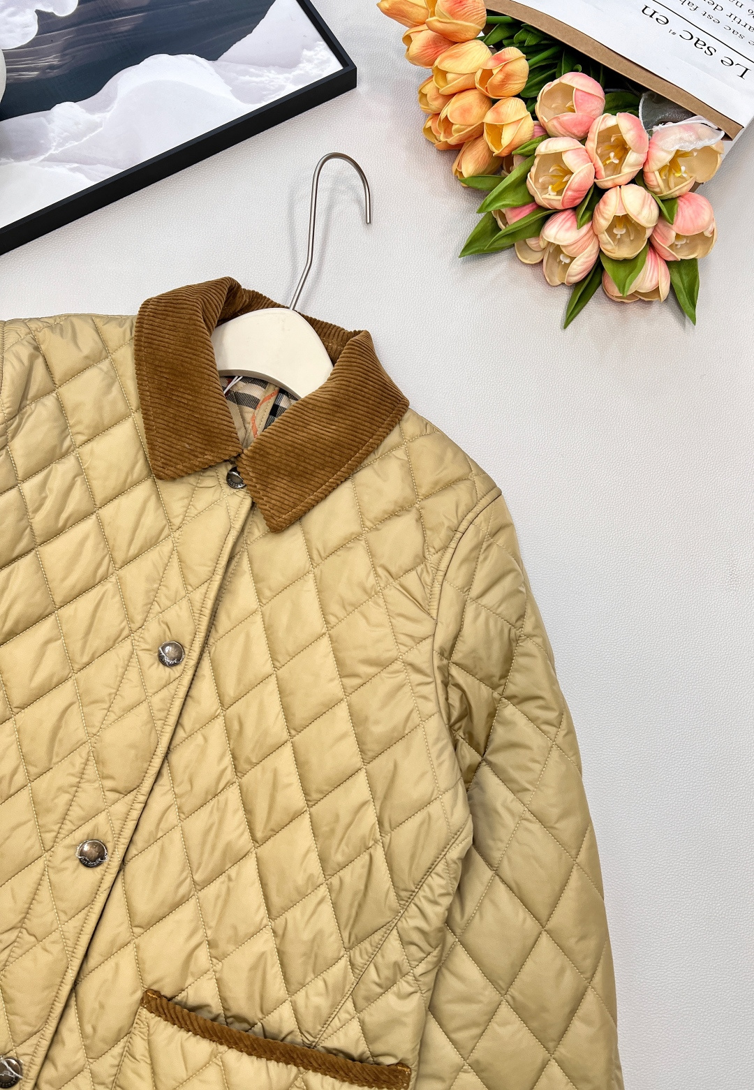 🆕BBRBERRY 2025SS新款灯芯绒领藤格纹棉服外套，定制YB防风防水尼龙材质，羽绒棉填充内里，整