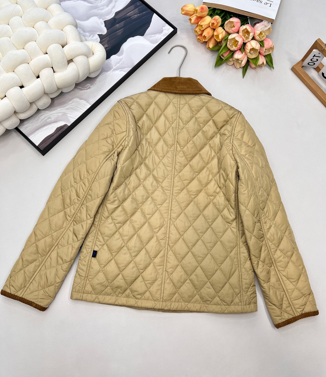 🆕BBRBERRY 2025SS新款灯芯绒领藤格纹棉服外套，定制YB防风防水尼龙材质，羽绒棉填充内里，整