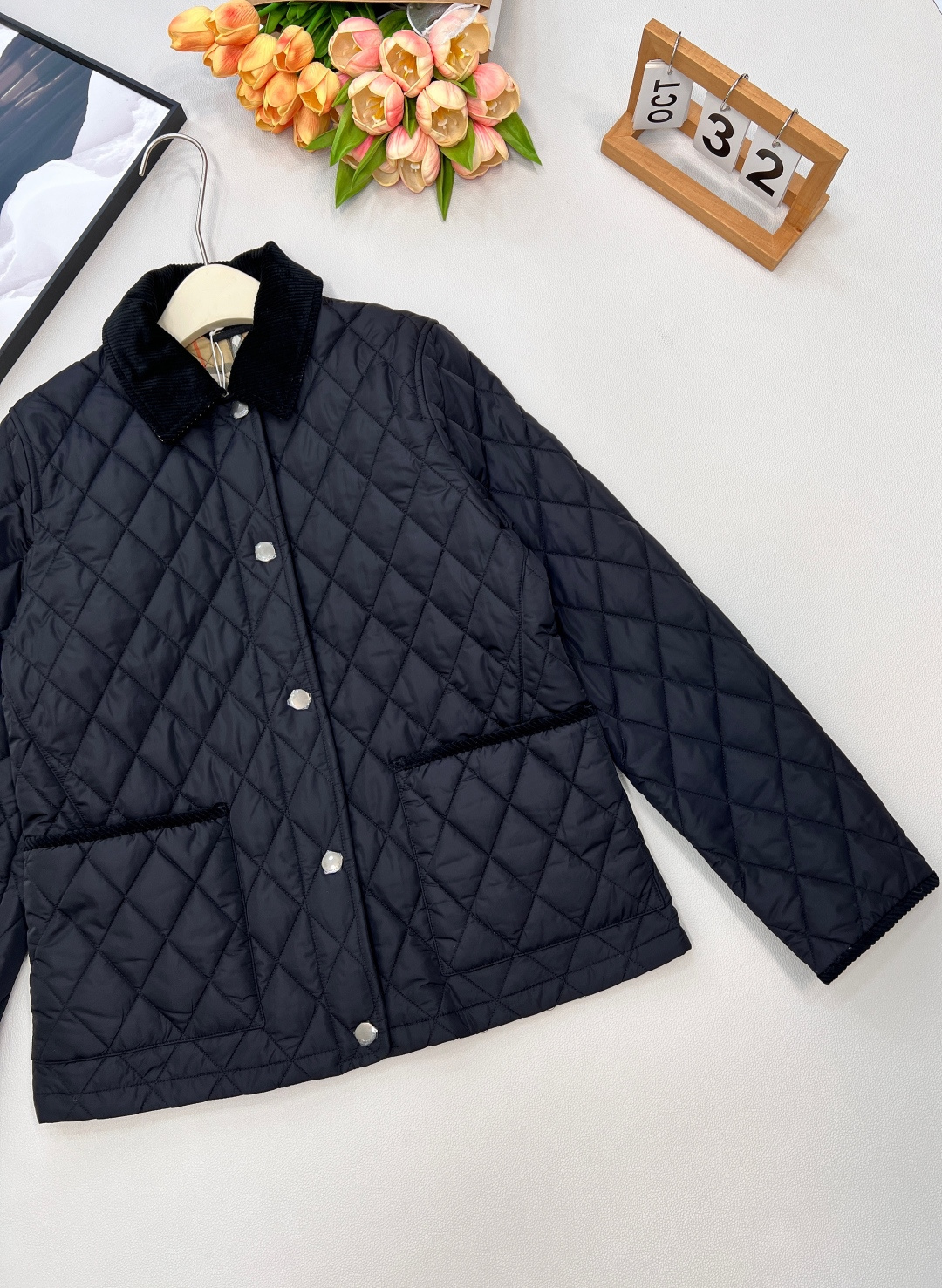 🆕BBRBERRY 2025SS新款灯芯绒领藤格纹棉服外套，定制YB防风防水尼龙材质，羽绒棉填充内里，整