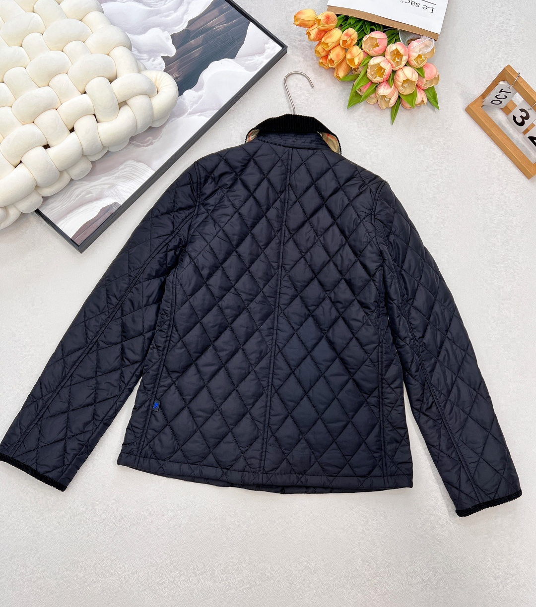 🆕BBRBERRY 2025SS新款灯芯绒领藤格纹棉服外套，定制YB防风防水尼龙材质，羽绒棉填充内里，整