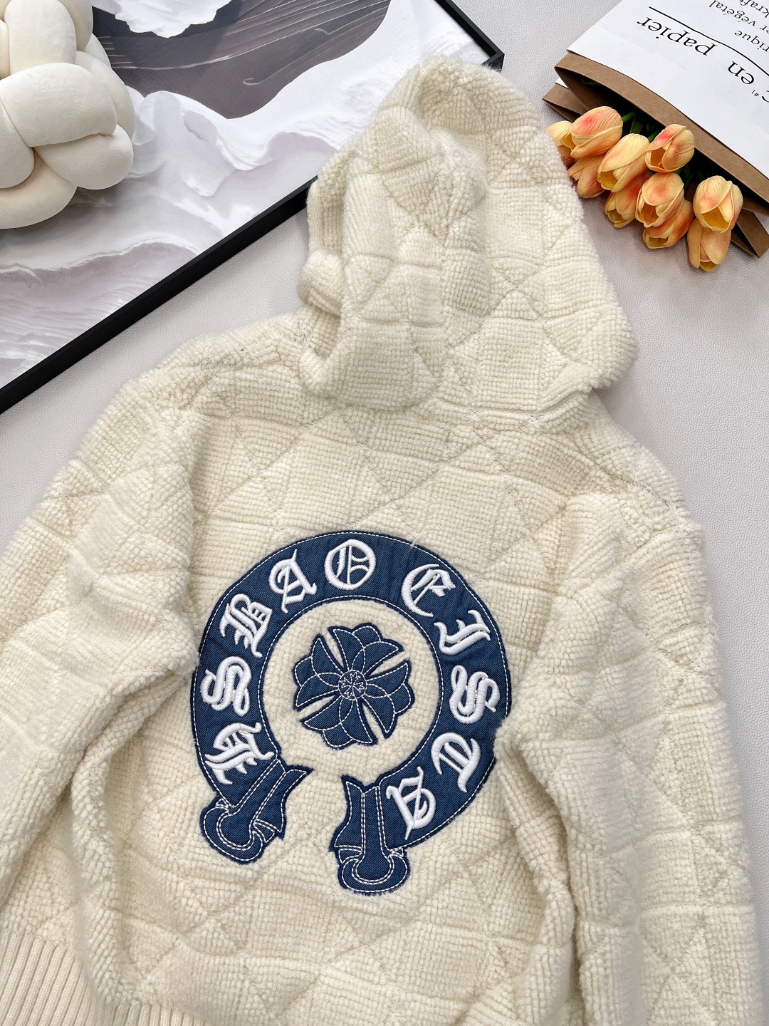 🆕 Chrome hearts新款菱格字母绣花针织拉链连帽开衫100%羊毛面料 软软糯糯的超级舒服 打造