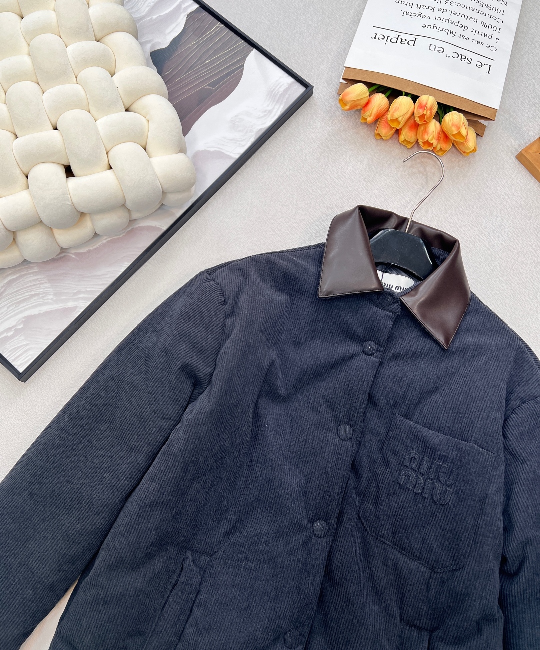 🆕Miumiu25Fw秋冬新款皮领落肩单排扣宽松棉服外套丨⚠独家高版出品！甄选复古质感的灯芯绒面料，软糯