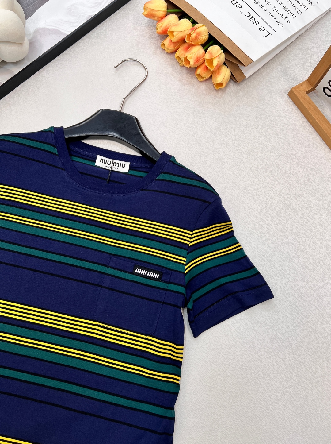 🆕Miu Miu26SS早春新款学院风条纹圆领短袖T恤丨⚠独家yb开发！高版出品！基础圆领+短袖的版型适