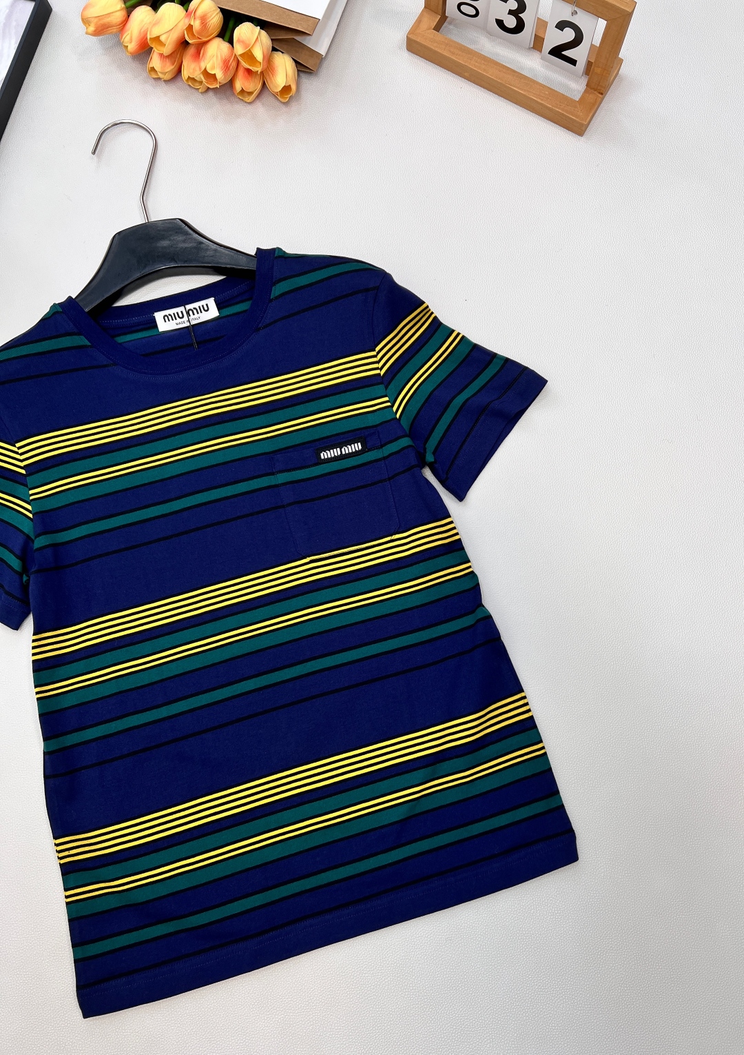 🆕Miu Miu26SS早春新款学院风条纹圆领短袖T恤丨⚠独家yb开发！高版出品！基础圆领+短袖的版型适