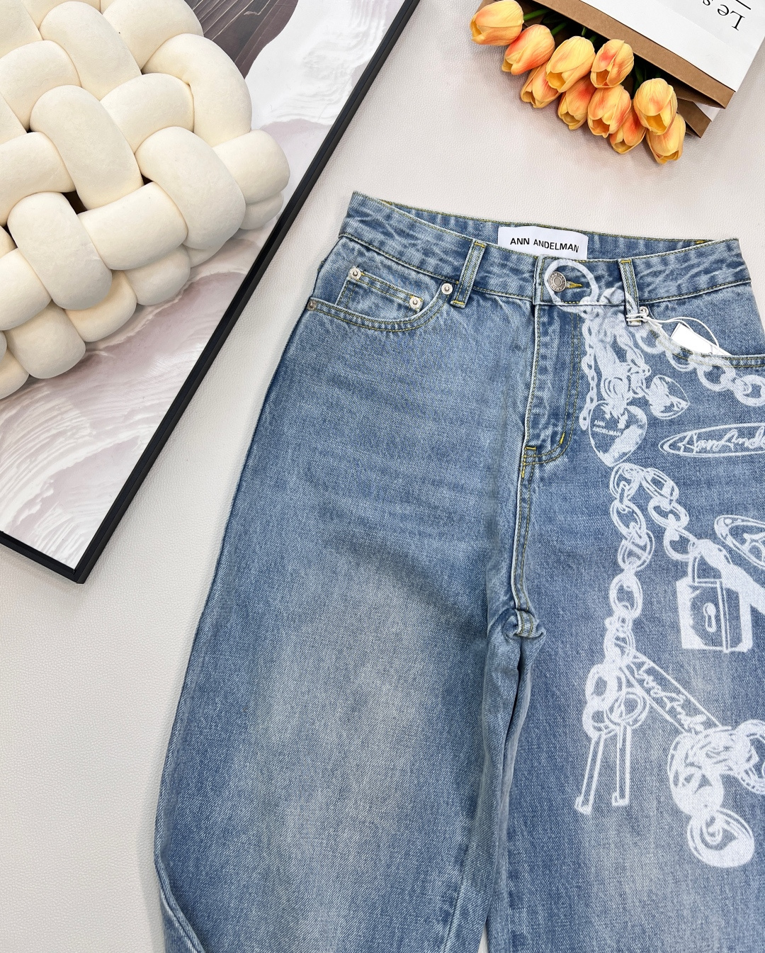 🆕ANN ANDELMAN 新款链条印花宽松牛仔裤丨⚠独家高版出品！浅水洗蓝牛仔基底自带随性氛围，裤身满
