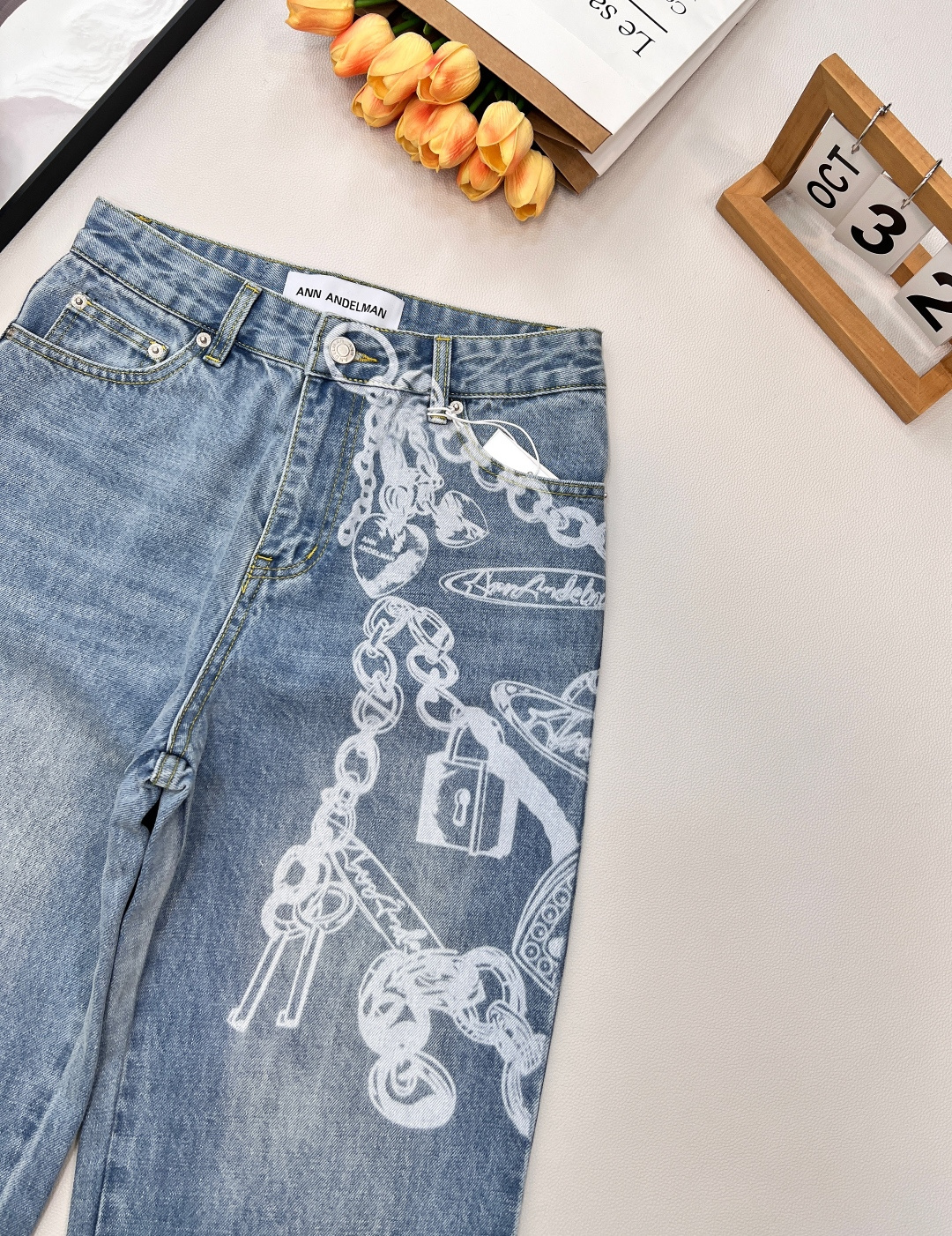 🆕ANN ANDELMAN 新款链条印花宽松牛仔裤丨⚠独家高版出品！浅水洗蓝牛仔基底自带随性氛围，裤身满