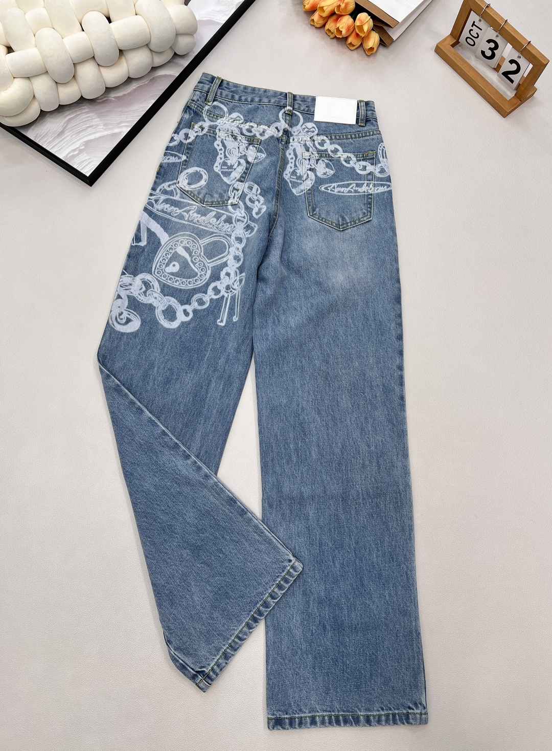 🆕ANN ANDELMAN 新款链条印花宽松牛仔裤丨⚠独家高版出品！浅水洗蓝牛仔基底自带随性氛围，裤身满