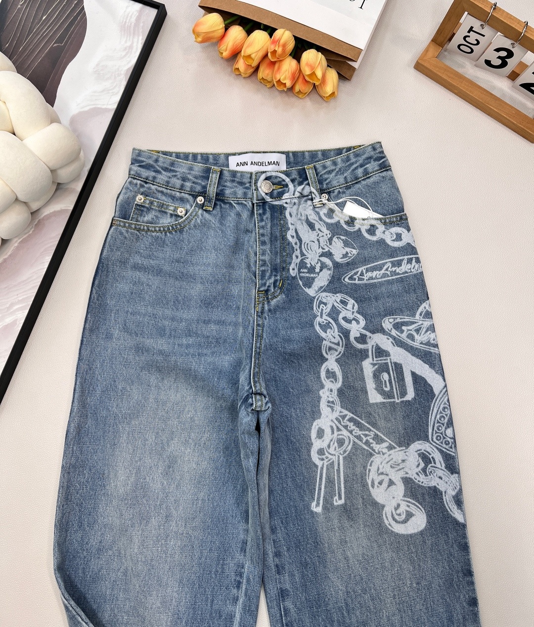 🆕ANN ANDELMAN 新款链条印花宽松牛仔裤丨⚠独家高版出品！浅水洗蓝牛仔基底自带随性氛围，裤身满