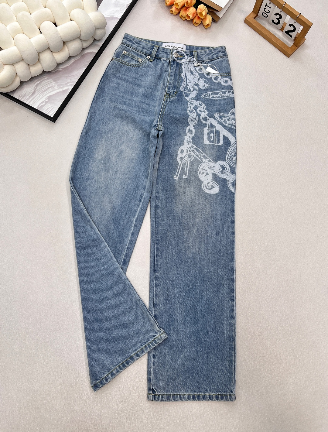 🆕ANN ANDELMAN 新款链条印花宽松牛仔裤丨⚠独家高版出品！浅水洗蓝牛仔基底自带随性氛围，裤身满