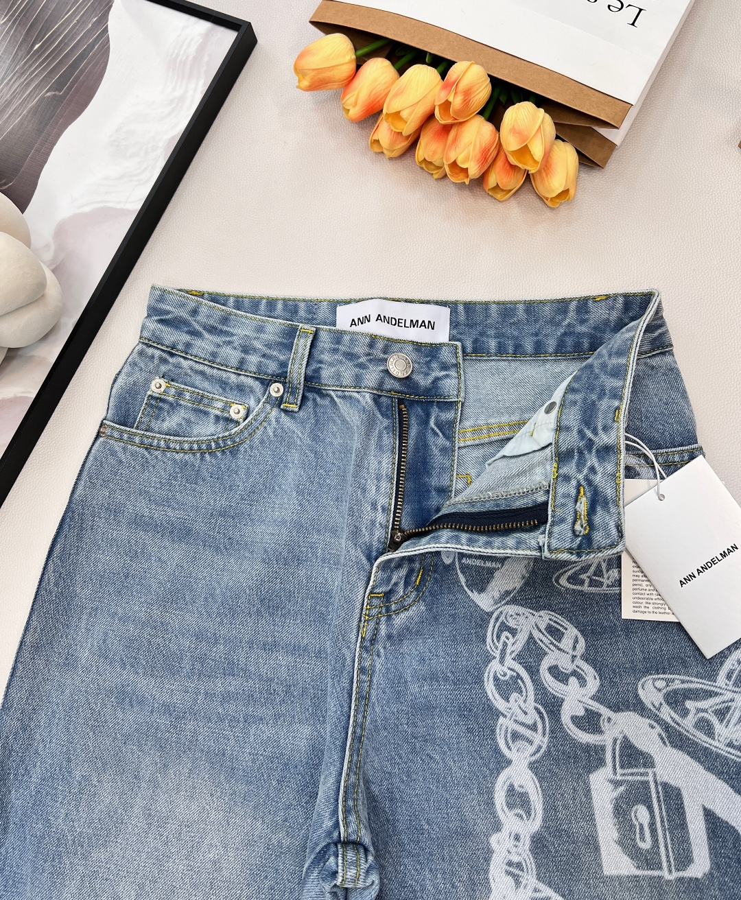🆕ANN ANDELMAN 新款链条印花宽松牛仔裤丨⚠独家高版出品！浅水洗蓝牛仔基底自带随性氛围，裤身满