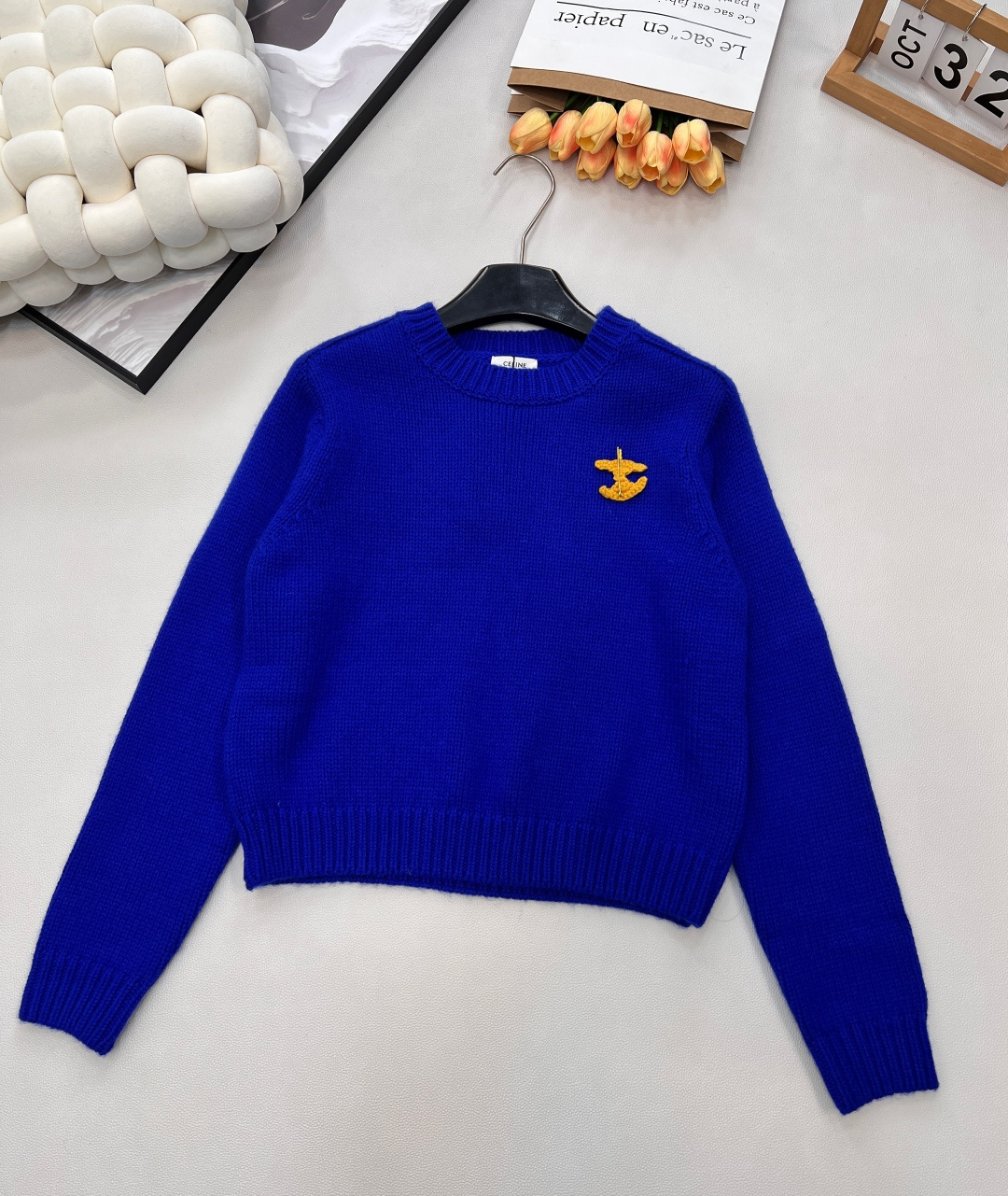 🆕CELINE新款凯旋门2025秋冬季新款显瘦百搭毛衣，羊毛针织衫 胸口处的图案可以摘下来diy在任意一