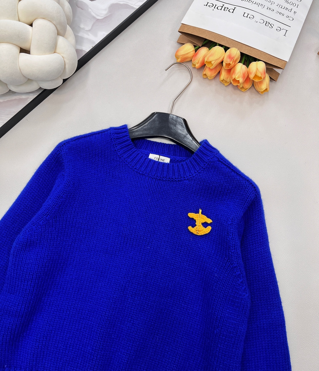 🆕CELINE新款凯旋门2025秋冬季新款显瘦百搭毛衣，羊毛针织衫 胸口处的图案可以摘下来diy在任意一