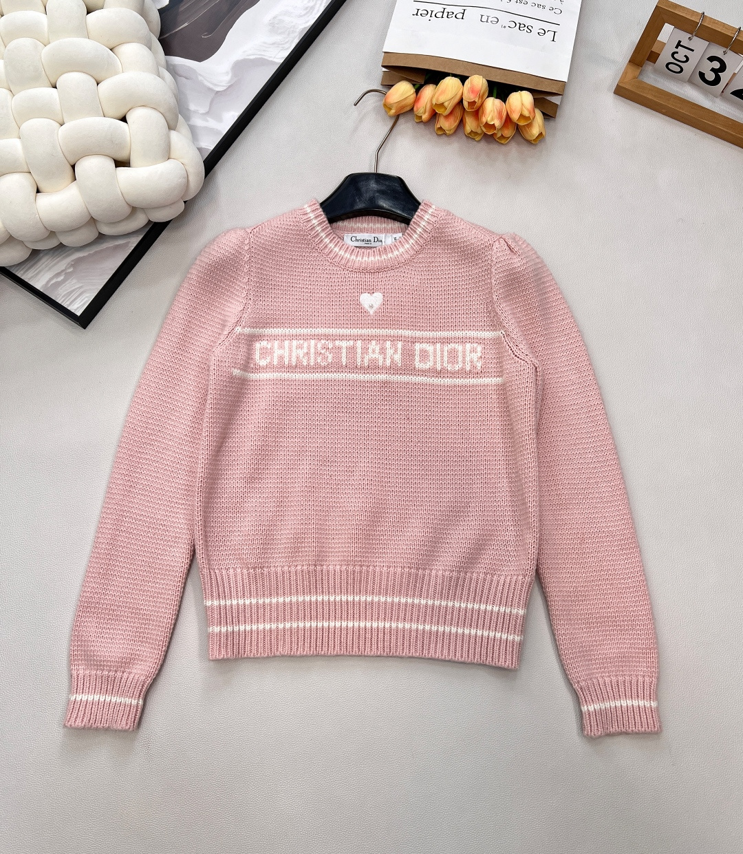 🆕Dior 爱心刺绣字母提花长袖针织毛衣⭐️学院风迪奥新系列单品 采用德国🇩🇪进口机织出！面料细嫩柔滑 
