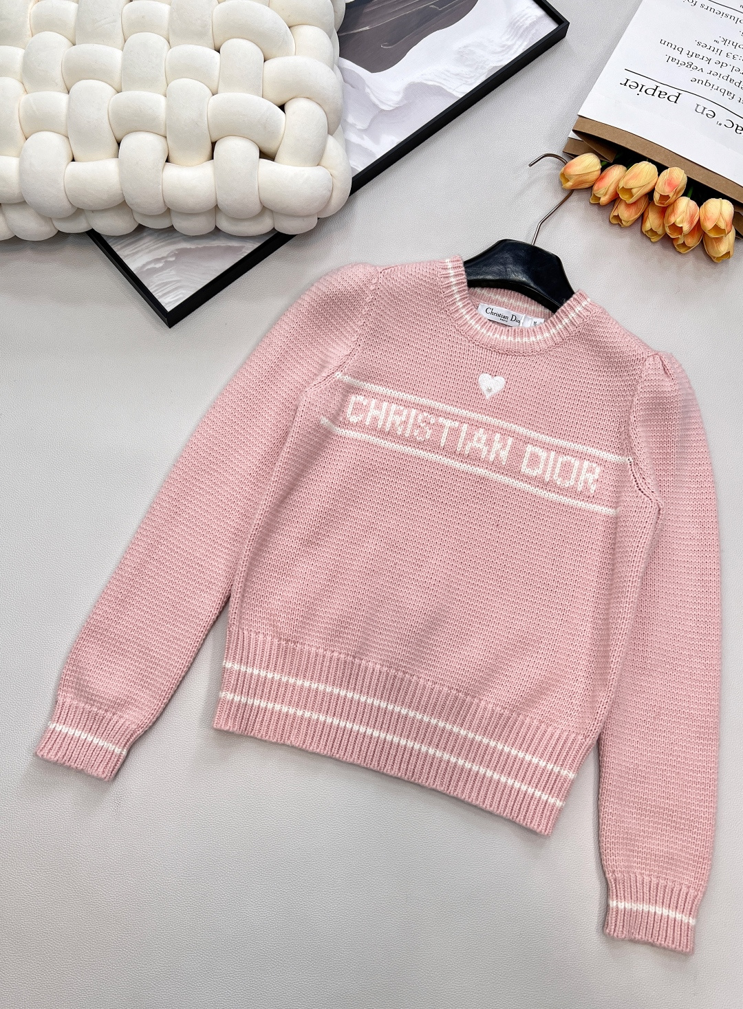 🆕Dior 爱心刺绣字母提花长袖针织毛衣⭐️学院风迪奥新系列单品 采用德国🇩🇪进口机织出！面料细嫩柔滑 