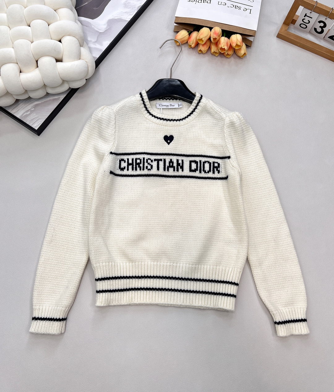 🆕Dior 爱心刺绣字母提花长袖针织毛衣⭐️学院风迪奥新系列单品 采用德国🇩🇪进口机织出！面料细嫩柔滑 