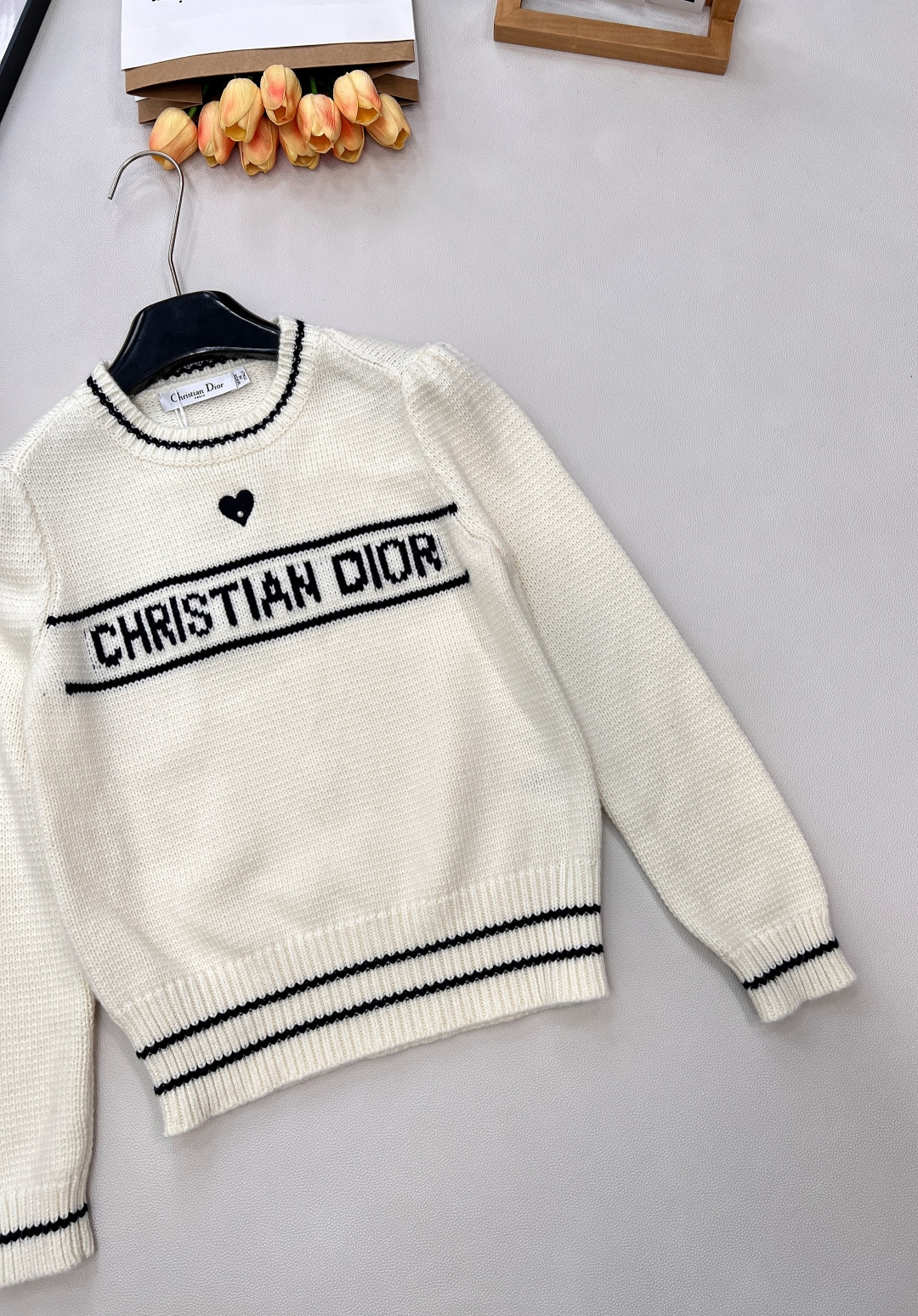 🆕Dior 爱心刺绣字母提花长袖针织毛衣⭐️学院风迪奥新系列单品 采用德国🇩🇪进口机织出！面料细嫩柔滑 