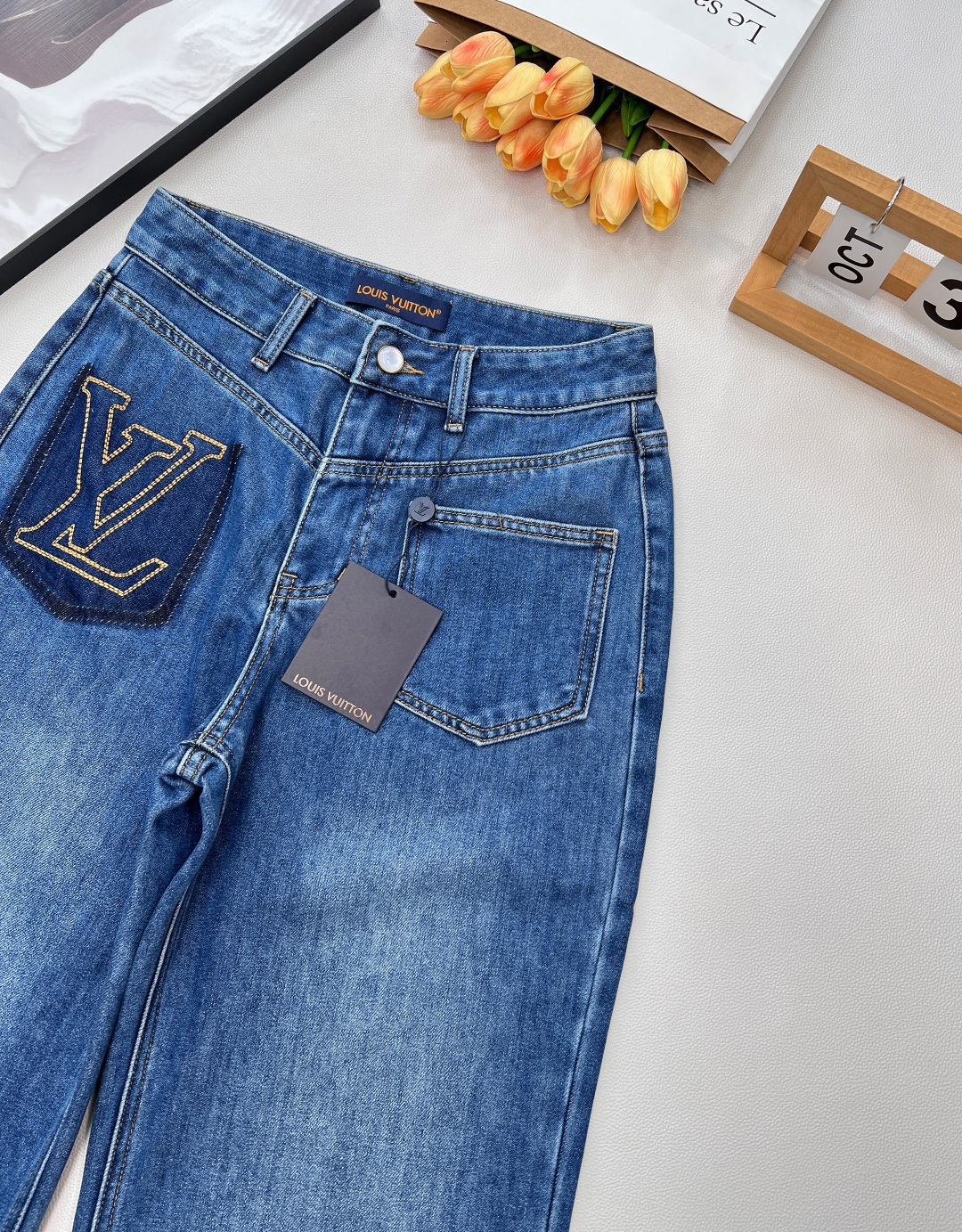 🆕Louis Vuitton25FW秋冬新款口袋阴影字母抓毛直筒牛仔裤丨⚠独家版出品！中度水洗牛仔布做了