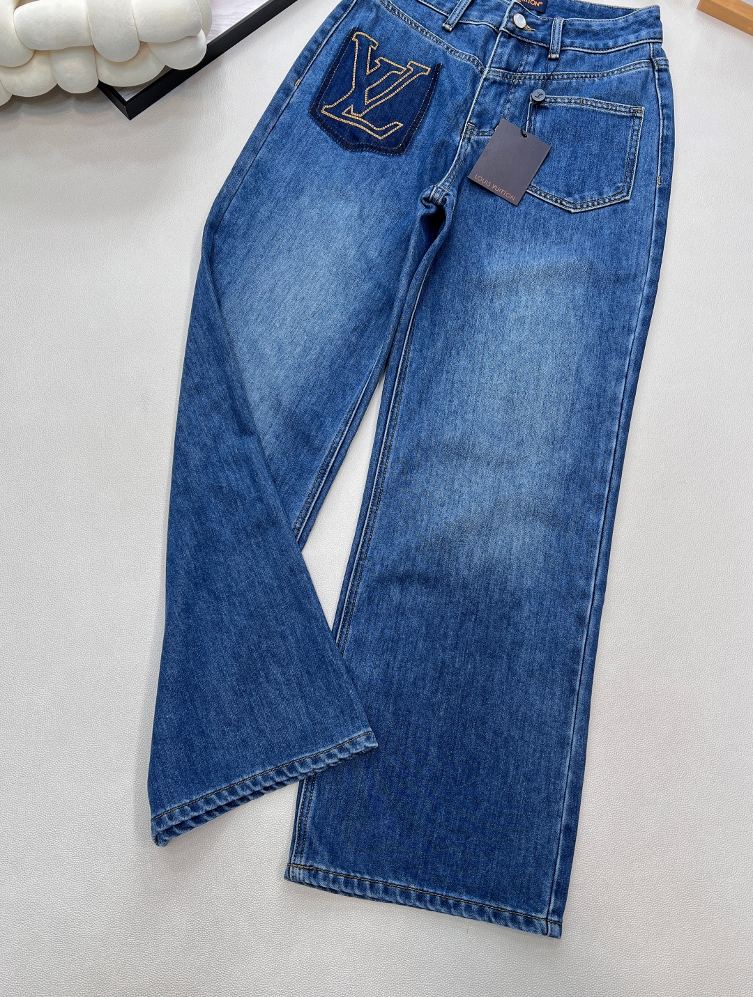 🆕Louis Vuitton25FW秋冬新款口袋阴影字母抓毛直筒牛仔裤丨⚠独家版出品！中度水洗牛仔布做了