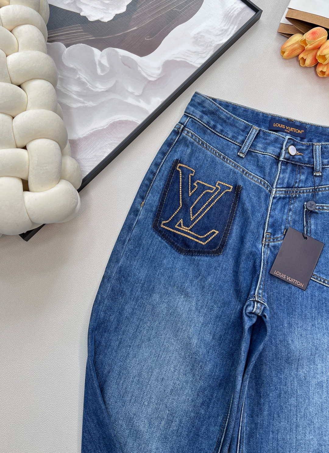 🆕Louis Vuitton25FW秋冬新款口袋阴影字母抓毛直筒牛仔裤丨⚠独家版出品！中度水洗牛仔布做了