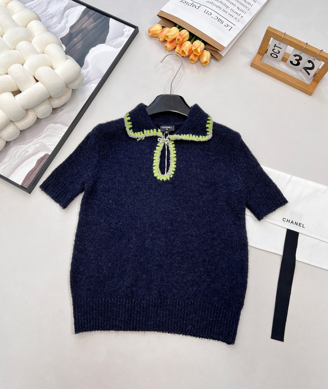 🆕Chanel2025新款翻领撞色针织短袖，25coco滑雪🎿系列#定制YB羊绒纱线织造，质感高级，舒适