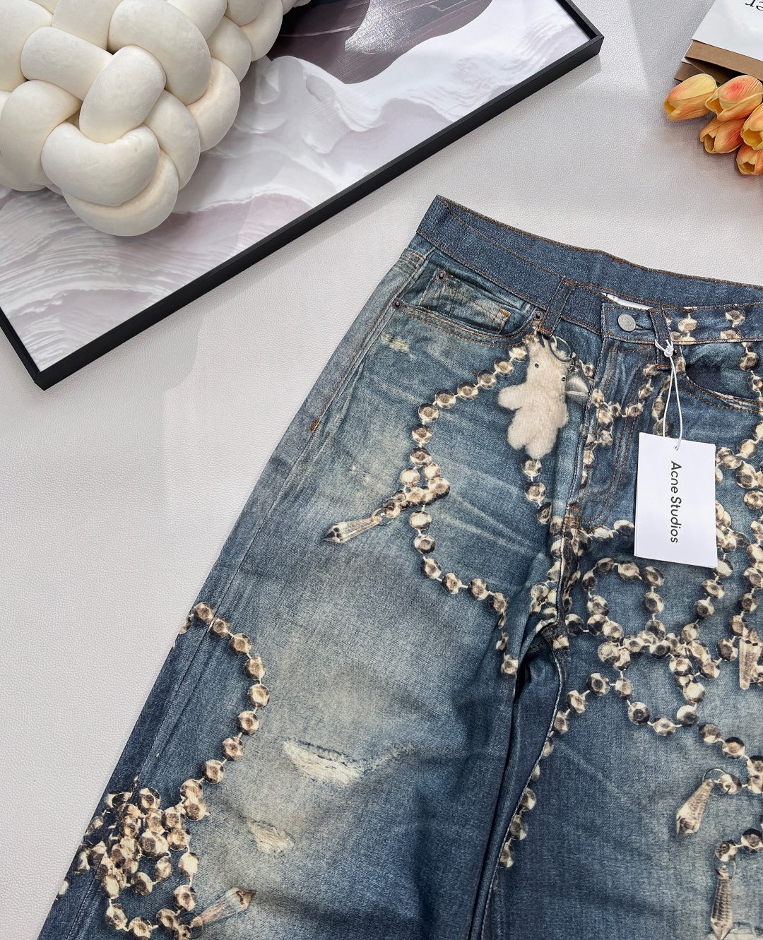🆕2025秋冬新款Acne Studio*3D打印水晶错视链条⛓牛仔长裤 ，AC年度裤王上身，1981的