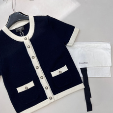 🆕Chanel2025新款撞色包边圆领针织短袖,定制YB羊绒纱线织造,密度细针织造,软糯质地,舒适亲肤, 🆕Chanel2025新款撞色包边圆领针织短袖,定制YB羊绒纱线织造,密度细针织造,软糯质地,舒适亲肤,