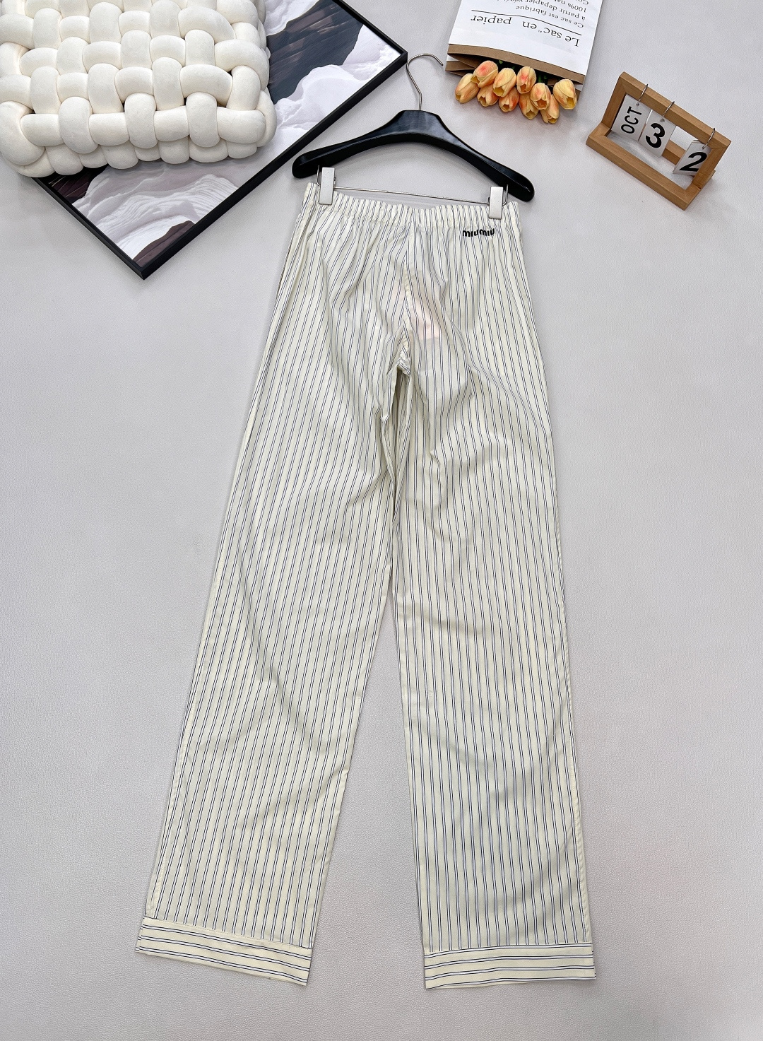 🆕Miumiu2025新款全棉条纹长裤，定制YB进口棉府绸材质，质感光泽高级，垂顺有型，直筒长裤版型，立