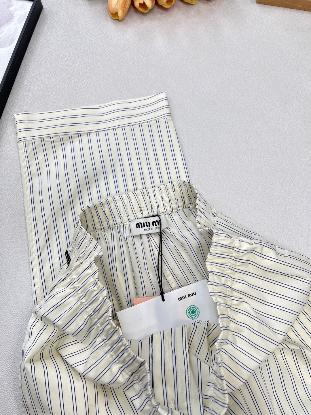 🆕Miumiu2025新款全棉条纹长裤，定制YB进口棉府绸材质，质感光泽高级，垂顺有型，直筒长裤版型，立